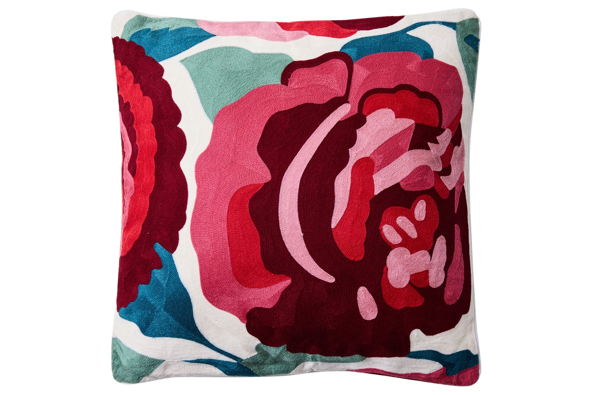 Cuscino Arredo 100% Cotone Ricamato BIG ROSE Soggiorno Moreali Tessile Casa