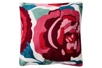 Cuscino Arredo 100% Cotone Ricamato BIG ROSE Soggiorno Moreali Tessile Casa