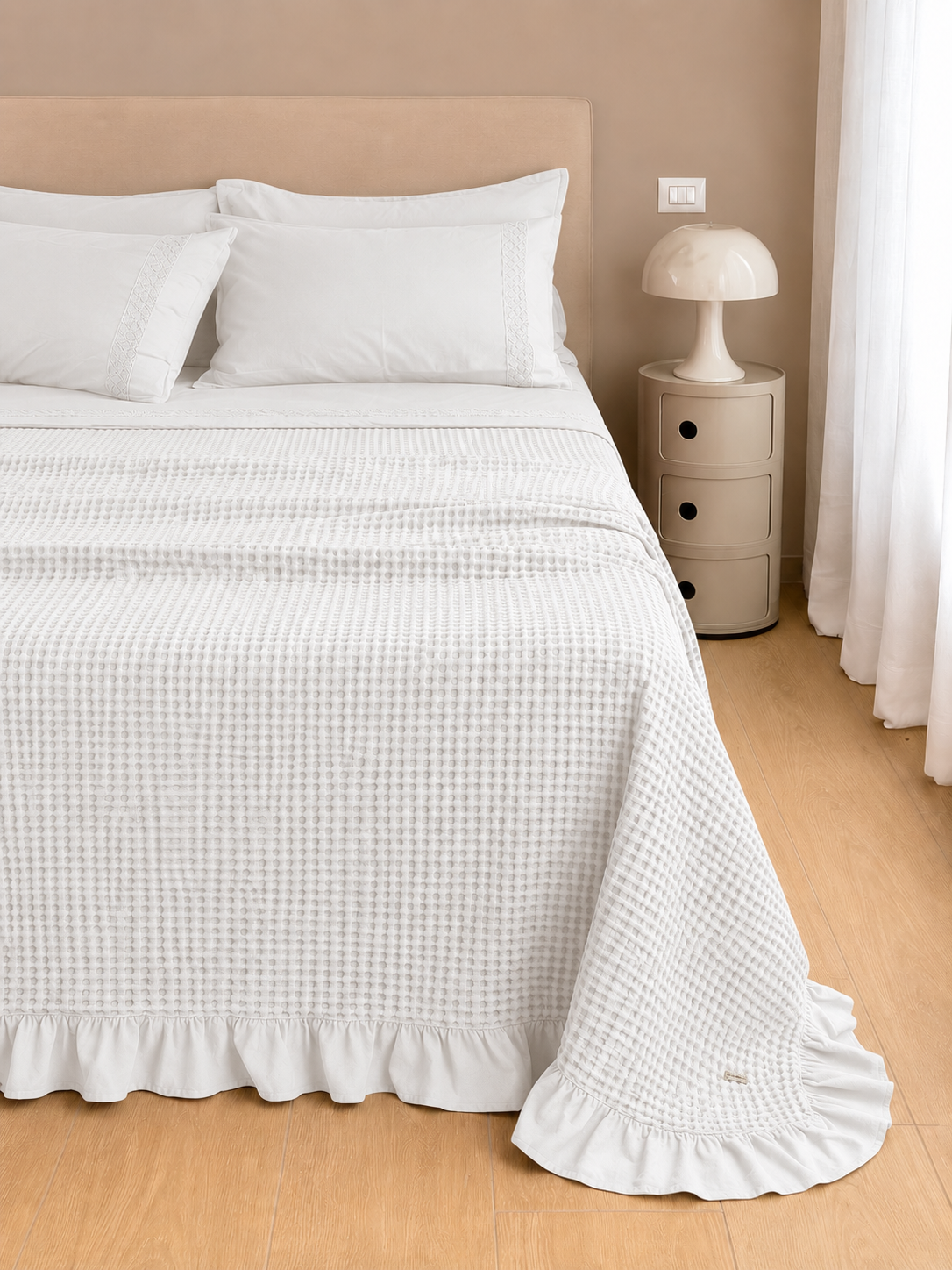 Copriletto Ape Frappa Made in Italy Letto Moreali Tessile Casa Matrimoniale 270 x 270 Bianco