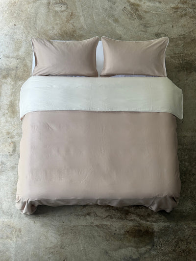 Parure Copripiumino Raso di Cotone Double Letto Moreali Tessile Casa Matrimoniale Lino/Crema
